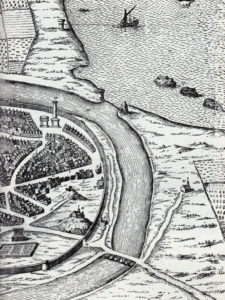 fig.2: Parte della Pianta del Bleau, 1650 circa, con evidenziato il Torrione del sangue