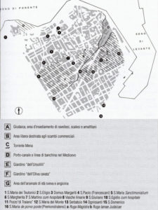 fig.1: Assetto urbano di Brindisi nel periodo normanno svevo, R. Alaggio - Fig. 1: urban structure of Brindisi in the Norman-Swabian period (R. Alaggio)