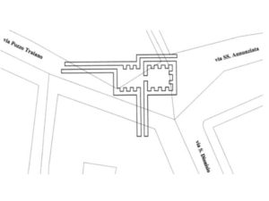fig.1: Pozzo Traiano. Planimetria e ubicazione indicativa (da G. Cera, 2006)